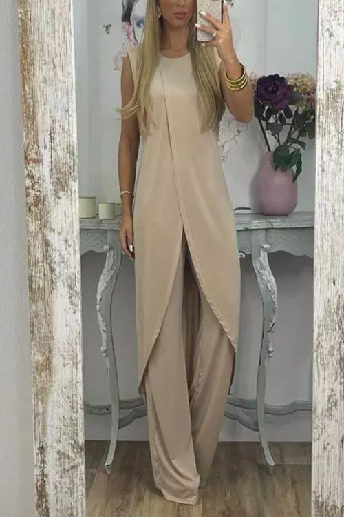 Chic Tulip Hem Sleeveless Long Top Wide Leg Pants Set