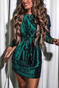 Tie Waist Velvet Holiday Dress(in 4 Colors)