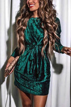 Tie Waist Velvet Holiday Dress(in 4 Colors)