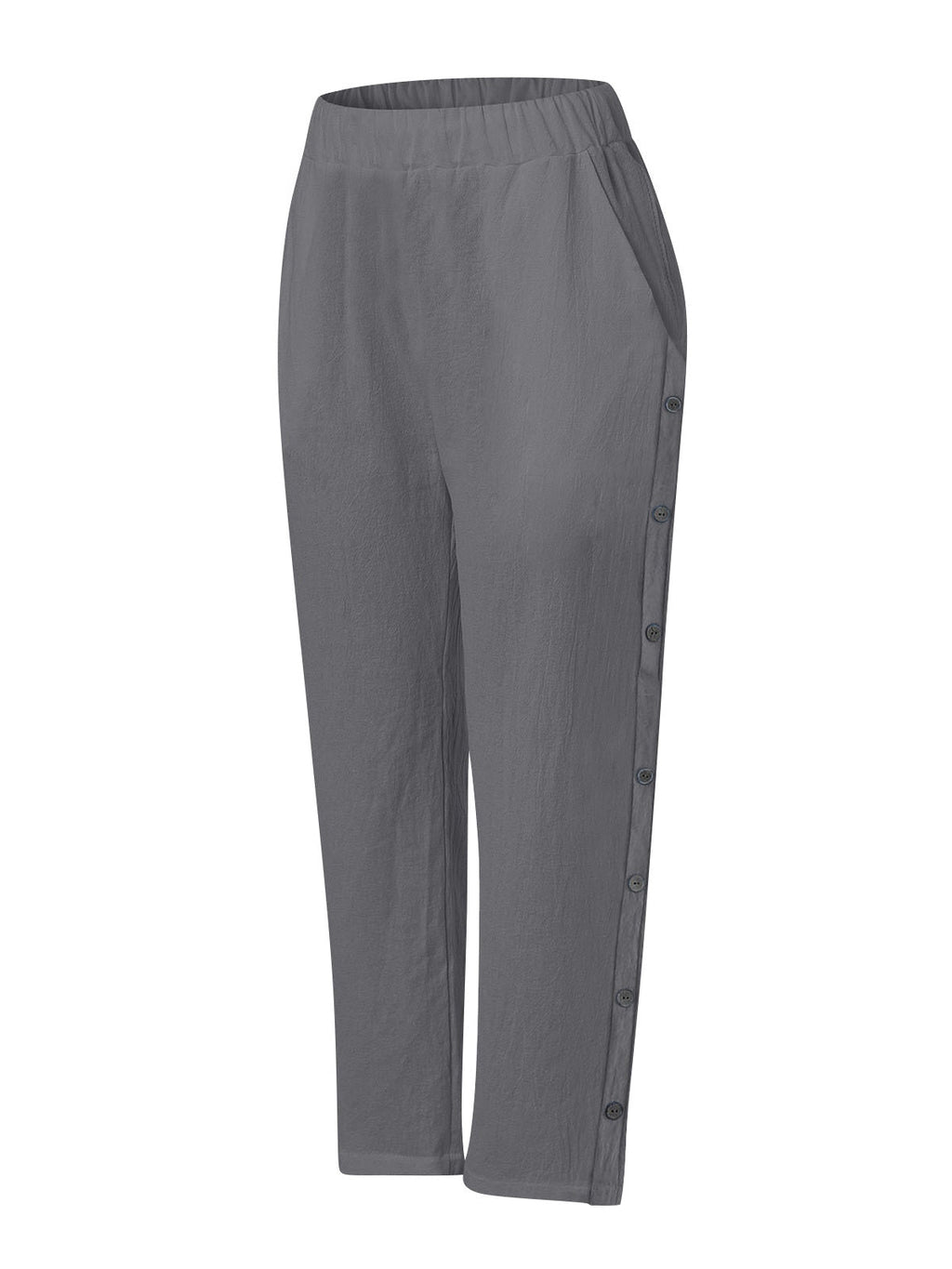 Breathable Cotton And Linen Cropped Trousers With Decorative Side Seams, Side Pockets, And A High Waist.