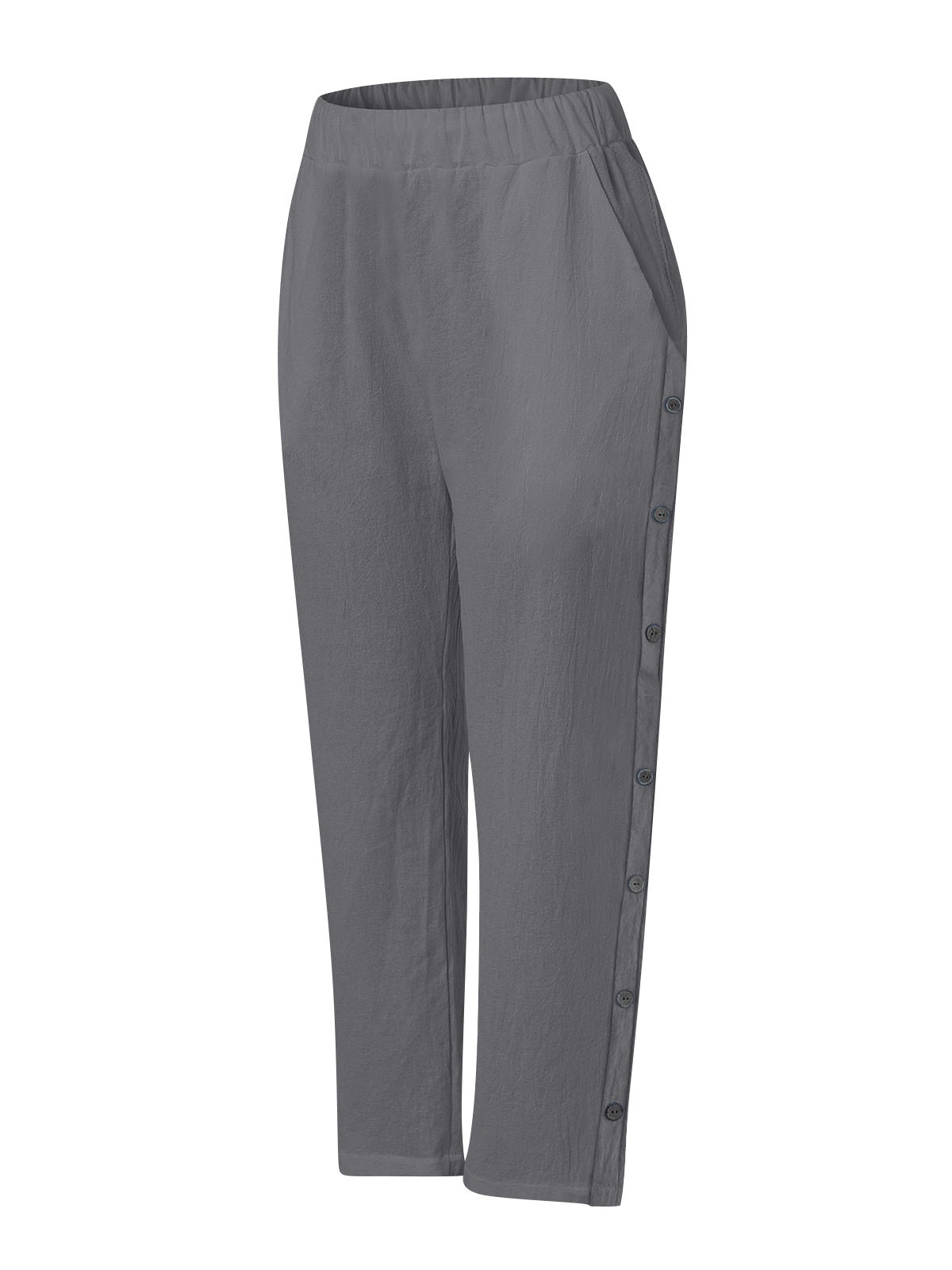 Breathable Cotton And Linen Cropped Trousers With Decorative Side Seams, Side Pockets, And A High Waist.