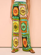 Printed Vacation Long-sleeved Shirt Pants Wide Leg Set 2-piece Sets