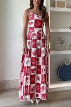 One Shoulder Ric Rac Trim Unique Print Maxi Cami Dress