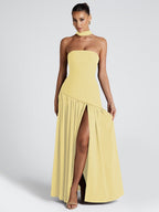 Strapless, Fitted, Solid Color, Open Back, Elegant Long Dress With Ribbons