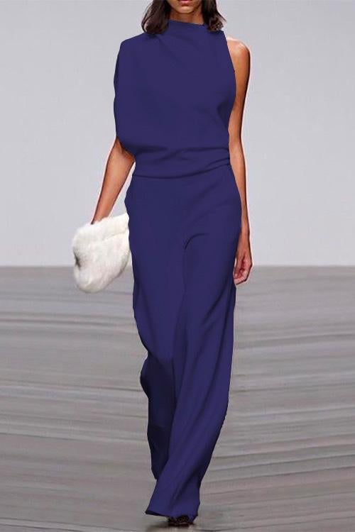 One Shoulder Waisted Wide Leg Jumpsuit