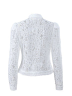 Lace Crochet Stand Collar Slim-fit Long Sleeve Sheer Top