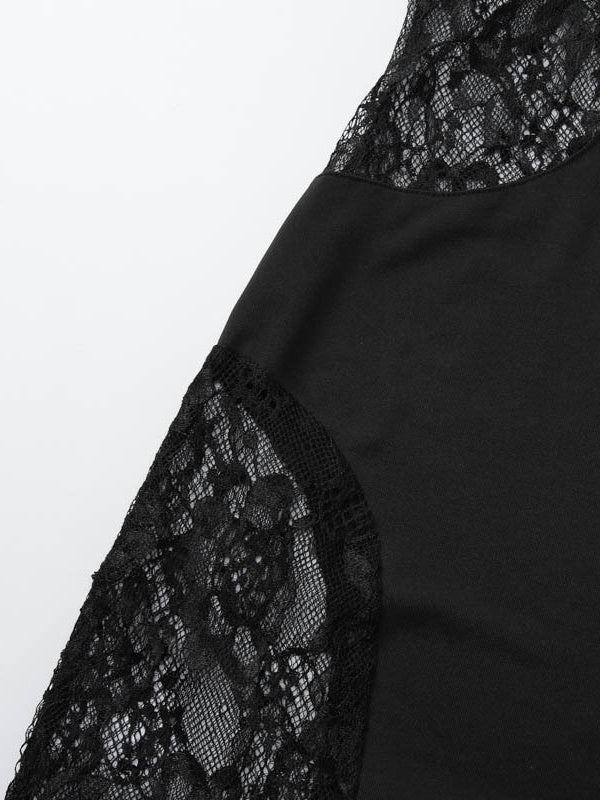 Patchwork Lace Hollow-out Waist-cinching Hip-hugging Spaghetti Strap Long Dress