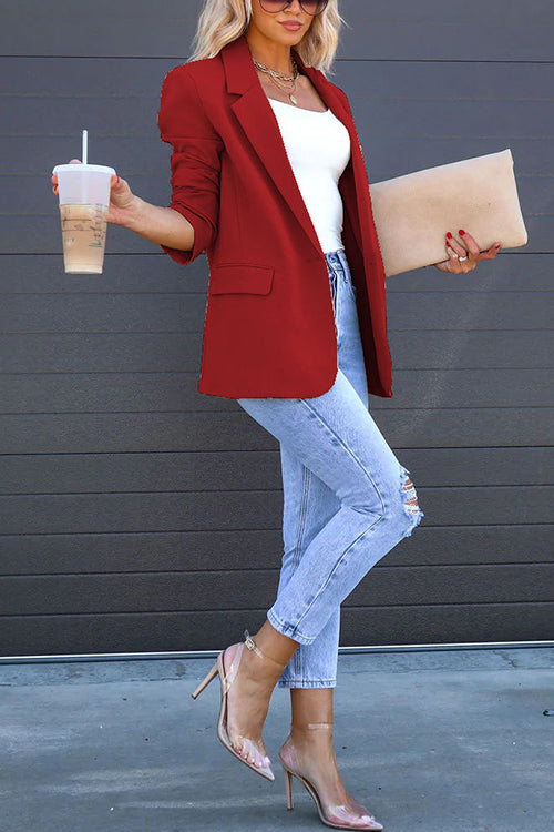 Classic Single Button Back Slit Pocketed Blazer