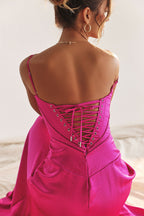 Satin Corset Spaghetti Strap Square Neck Maxi Gown