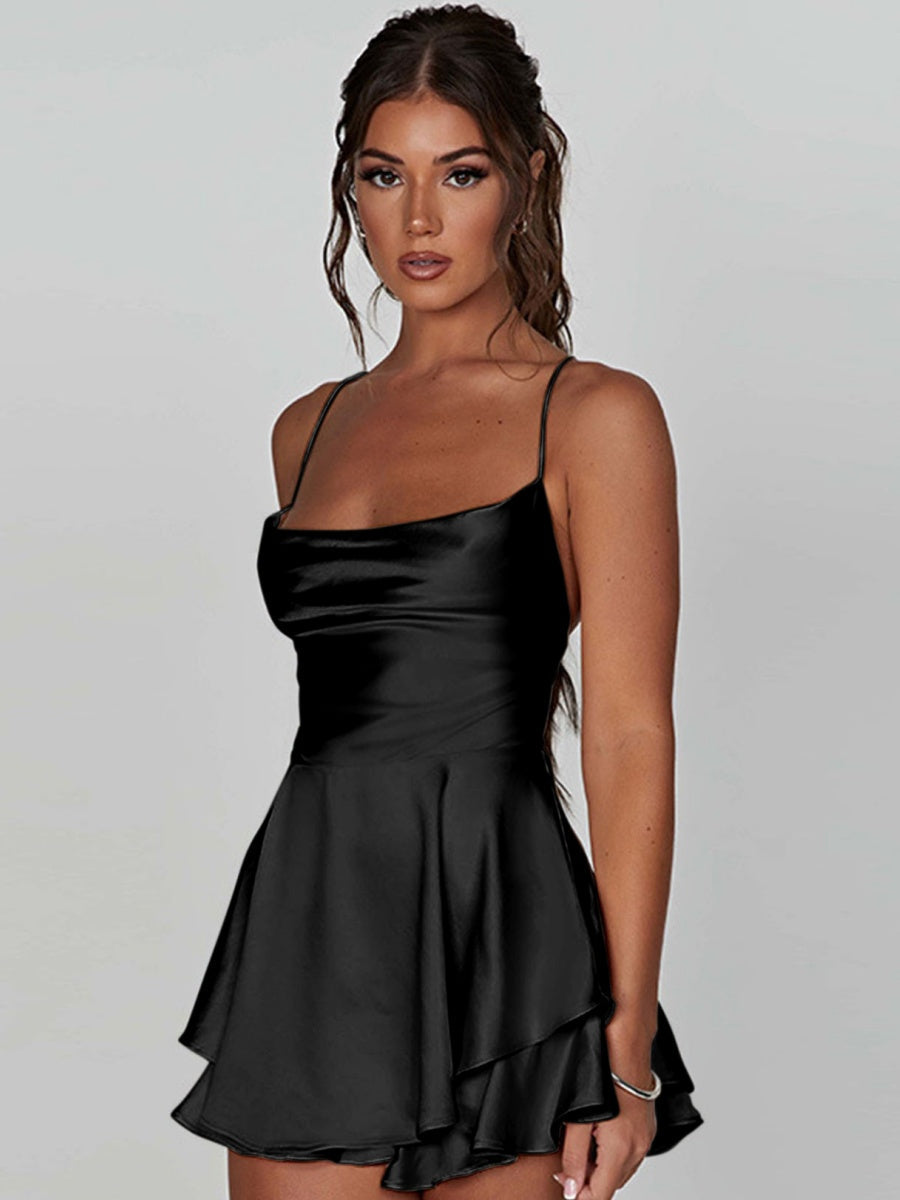 Camisoles Swing Collar Backless Drawstring Mini&Short Dresses