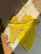 Lace Mesh Mini Skirt Swimsuit Bikini Three-Piece Set