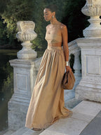 Pure Cotton Strapless Bra Jacket High-waisted Long Skirt Vacation Package 2-piece Sets
