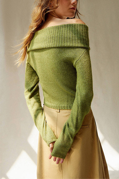 Off Shoulder Long Sleeves Slim Fit Sweater