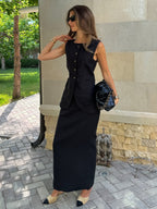 Flax High-waisted Sleeveless Vest Skirts Set 2-piece Sets