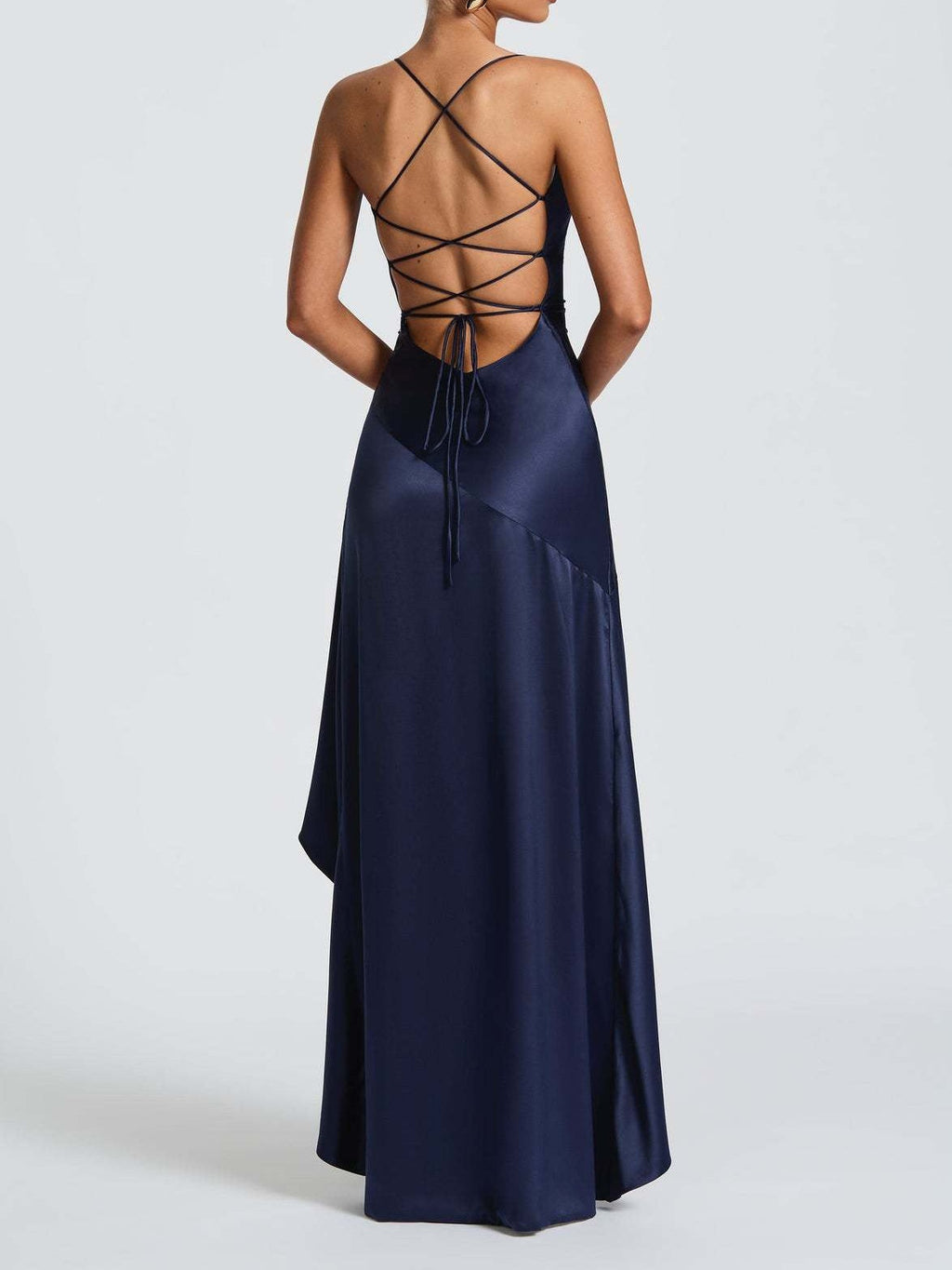 Spaghetti Strap Backless Ruffled Irregular Long Dress