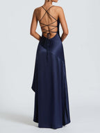 Spaghetti Strap Backless Ruffled Irregular Long Dress