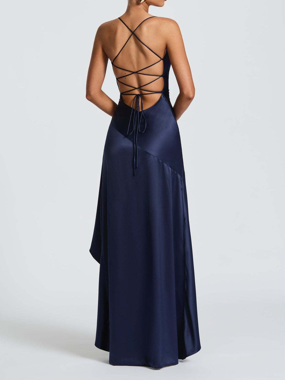 Spaghetti Strap Backless Ruffled Irregular Long Dress