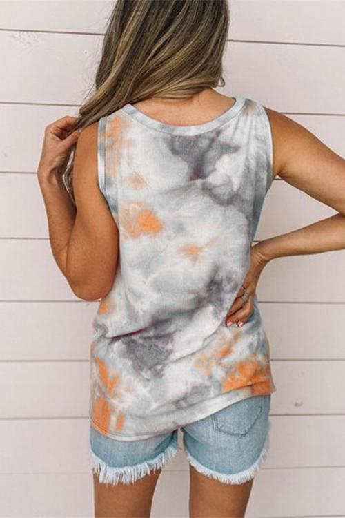 Casual Tie Dye Twist Knot Tank Top