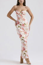 Floral Print Back Slit Bustier Maxi Sling Dress