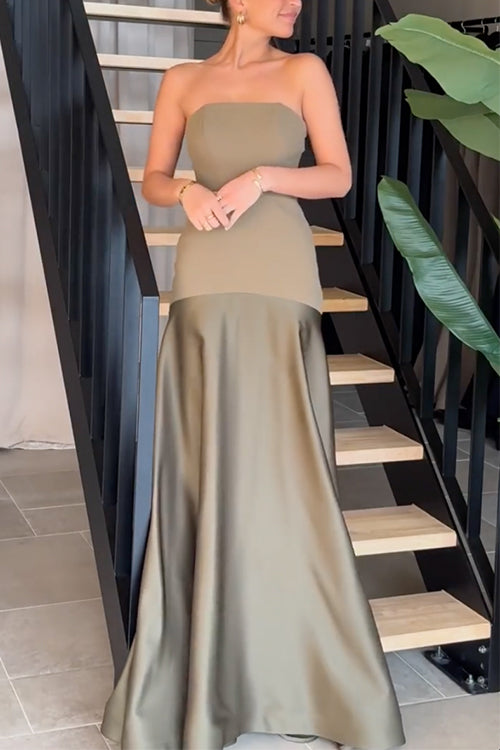 Strapless Patchwork Flare Gown Maxi Party Dress