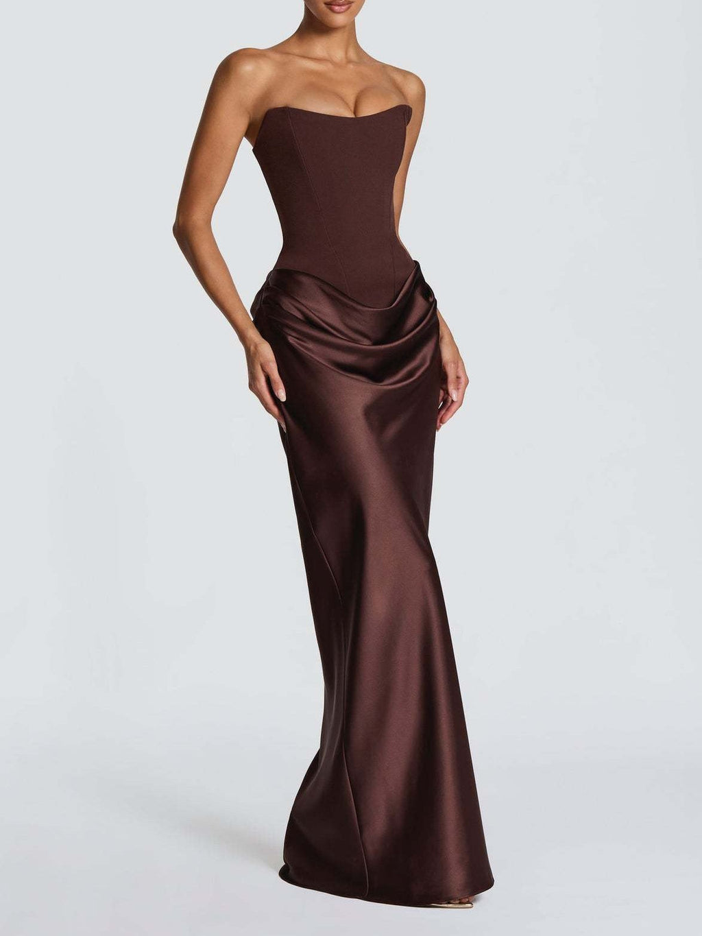 Satin Tie Ribbon Off-shoulder Sexy Strapless Bodycon Maxi Dress With Cinched Waist