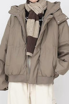 Stand Collar High Neck Hooded Puffer Jacket