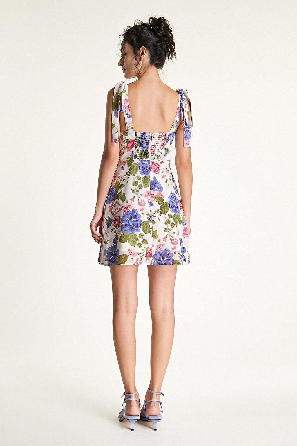 Floral Print Tie Shoulder Sweetheart Bustier A-Line Mini Dress