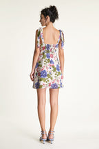 Floral Print Tie Shoulder Sweetheart Bustier A-Line Mini Dress
