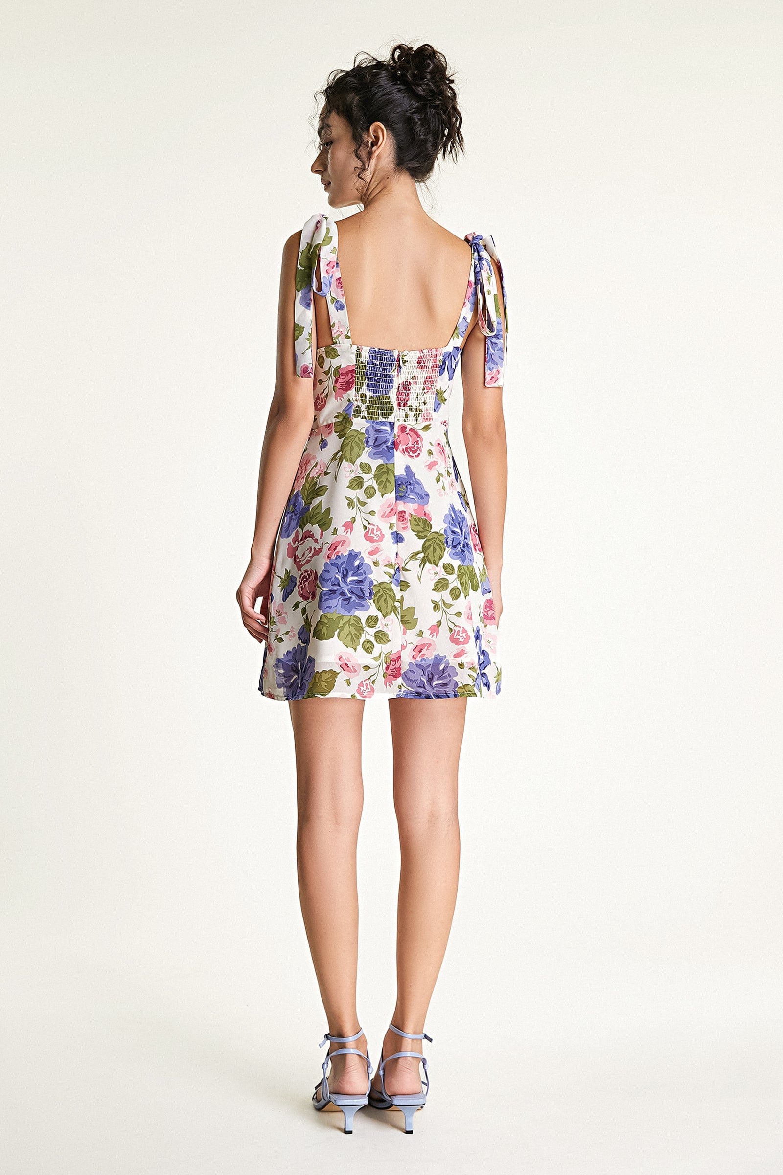 Floral Print Tie Shoulder Sweetheart Bustier A-Line Mini Dress