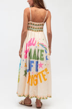 Unique Printed Spaghetti Strap Pleated Casual Maxi Dress
