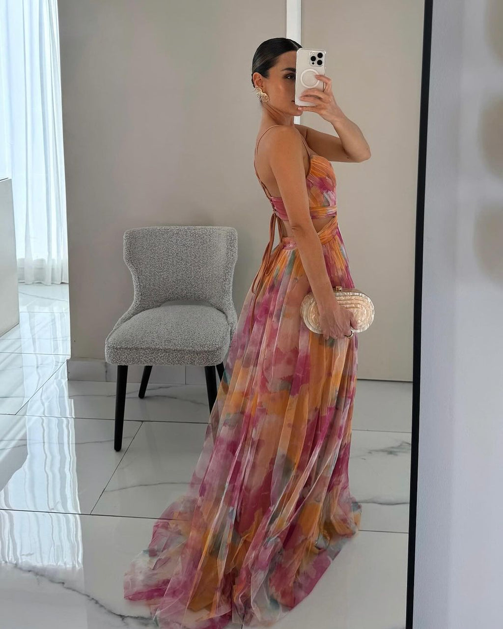 The Giselle — Watercolor Pleated Maxi Dress