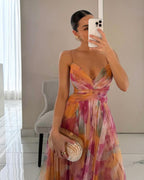The Giselle — Watercolor Pleated Maxi Dress