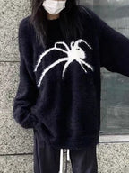 Plush Spider Print Baggy Sweater
