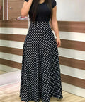 Polka Dot High-Waist Short Sleeve Fit and Flare Maxi Dress
