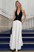 Color-Block Button Detail Party Dress