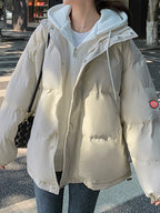 Hooded Fake Two Piece Loose Jacket