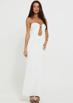 Strapless Metal Hardware Front Cut Out Bodycon Maxi Dress