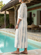 Striped Button-Down Midi Dress
