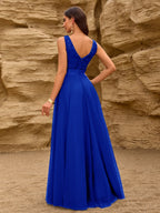 V-neck Embroidery Sequins Elegant Gauze Formal Dress Maxi Dresses
