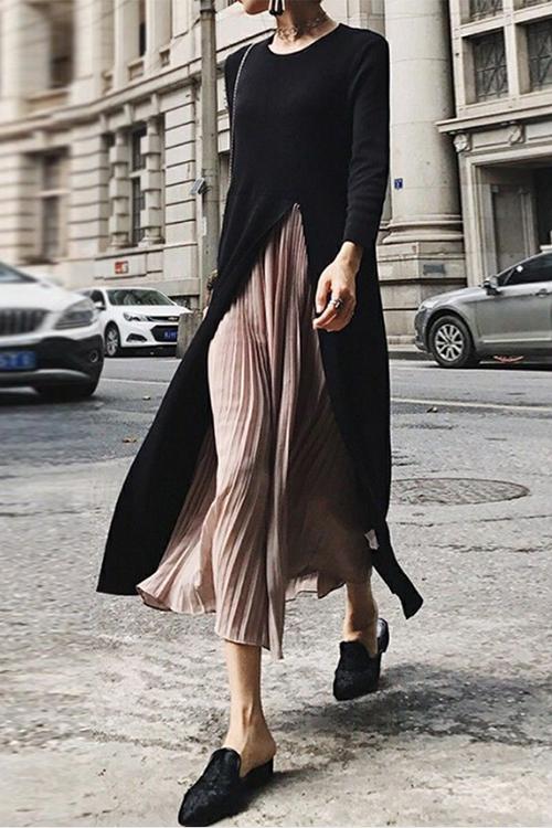 Splice Color Block High Split Dress