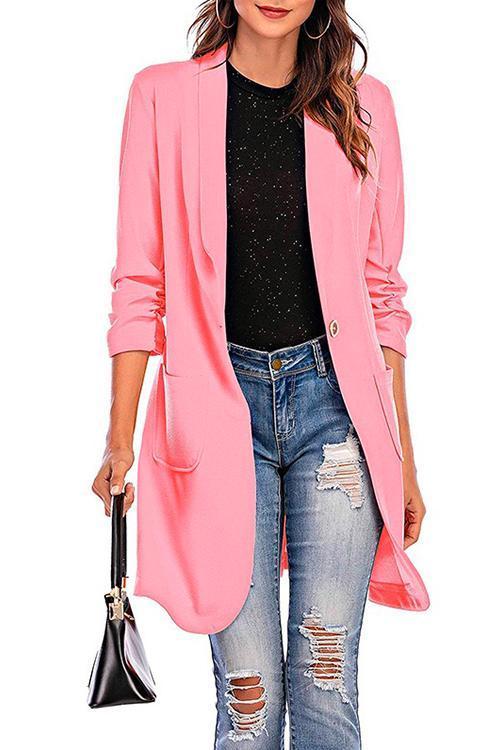 3/4 Sleeve Ruched One Button Midi Cardigan