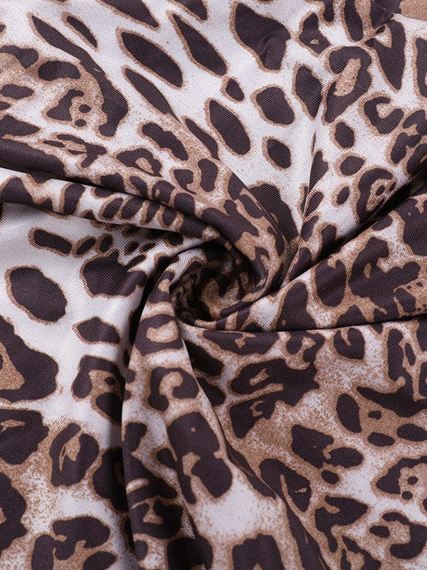 Lace-trimmed Leopard Print Slit Halter Dress