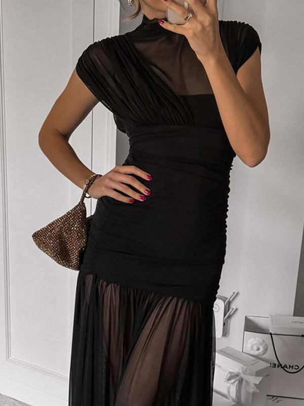 Fitted, Bodycon Maxi Dress With Mesh Panels