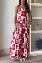 One Shoulder Ric Rac Trim Unique Print Maxi Cami Dress
