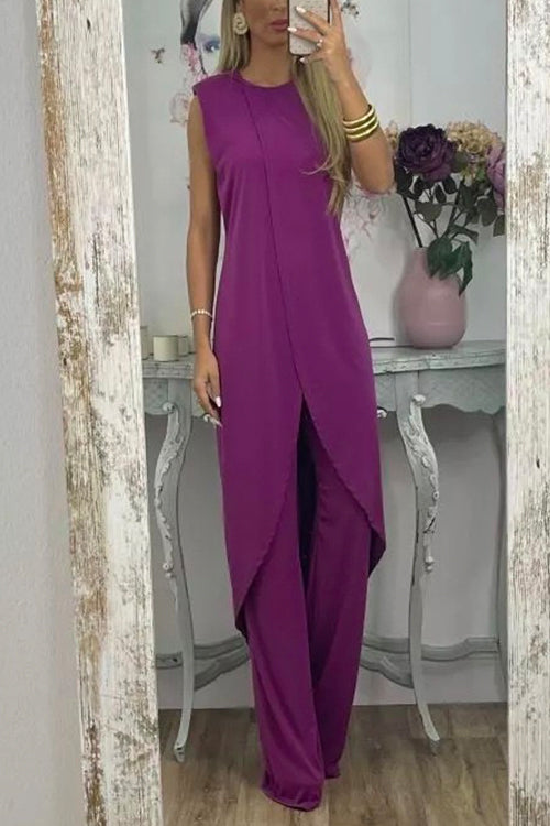 Chic Tulip Hem Sleeveless Long Top Wide Leg Pants Set