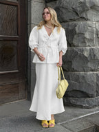 Pure Cotton Loose-fit V-neck Strappy Top Midi Skirt Set 2-piece Sets