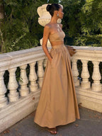 Pure Cotton Strapless Bra Jacket High-waisted Long Skirt Vacation Package 2-piece Sets