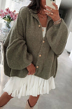 Drop Shoulder Button Up Slouchy Sweater Cardigan