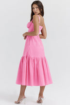 Sweetheart Bustier Wide Strap Floral Tiered Ruffle Midi Dress