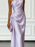 Satin Pleated One Shoulder Grace Formal Dress Maxi Dresses